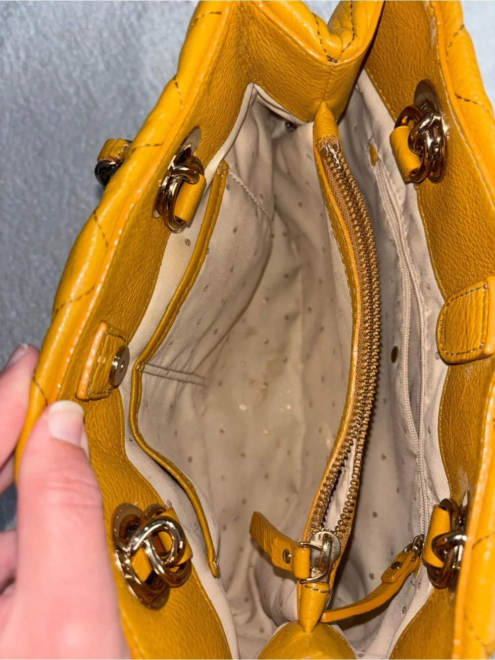 kate spade Quilted Mustard Yellow Leather Shoulder Bag with Chain Handles